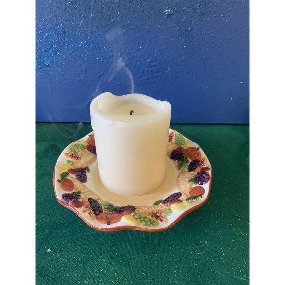 PAC ~ Cornucopia Autumn Decor Four Footed Ceramic Candle Dish ~ YaY! - Picture 11 of 11